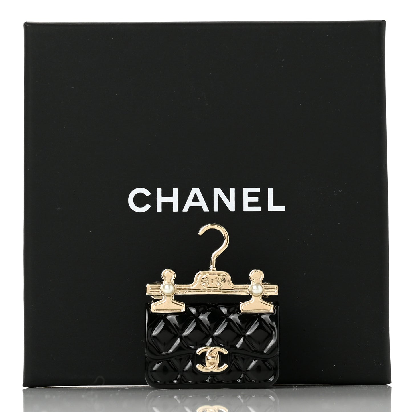 Metal Enamel Quilted Flap Hanger Brooch Gold Black