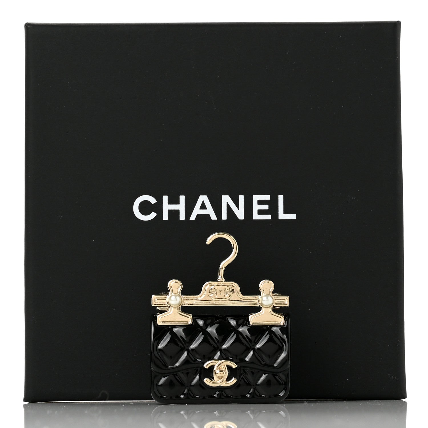 Chanel Metal Enamel Quilted Flap Hanger Brooch Gold Black 5 of 5