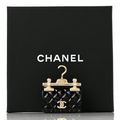 Chanel Metal Enamel Quilted Flap Hanger Brooch Gold Black 5 of 5