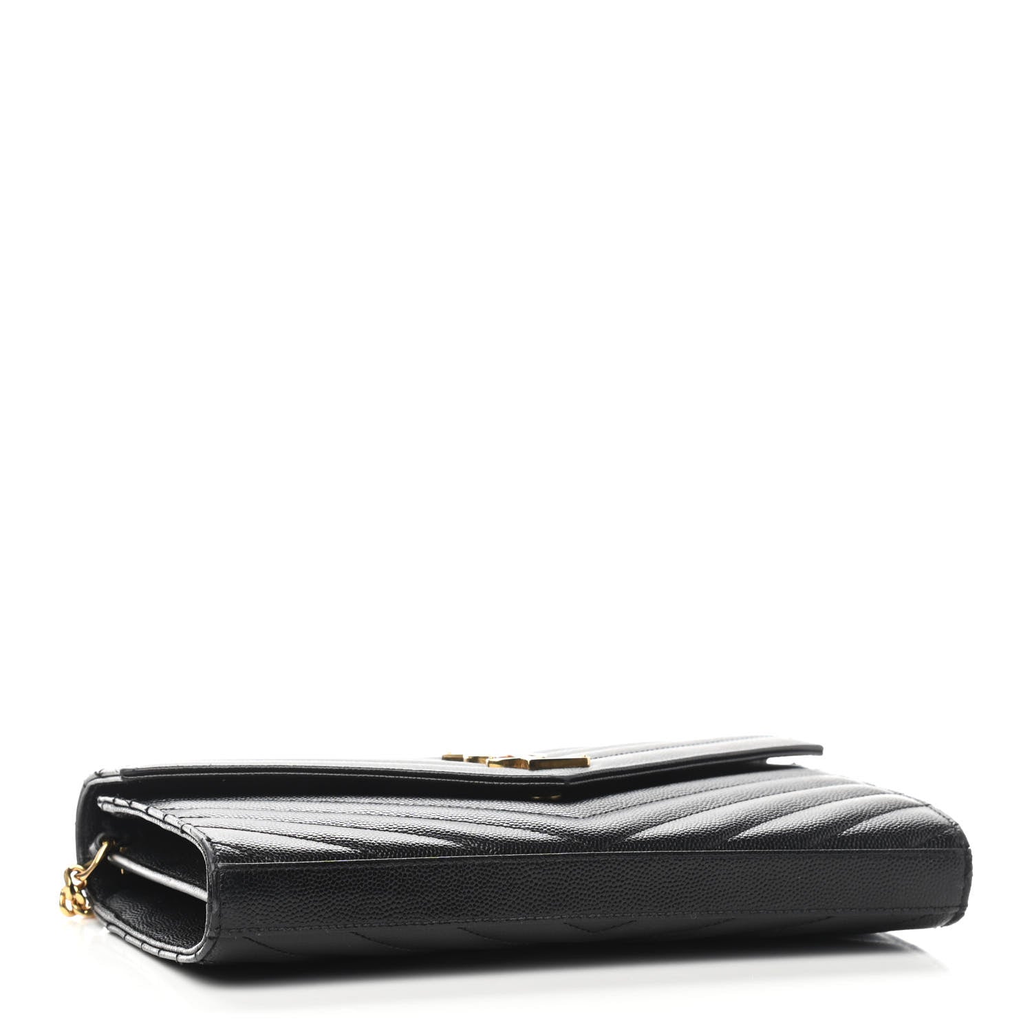 Saint Laurent Grain De Poudre Matelasse Chevron Monogram Chain Wallet Black 4 of 8