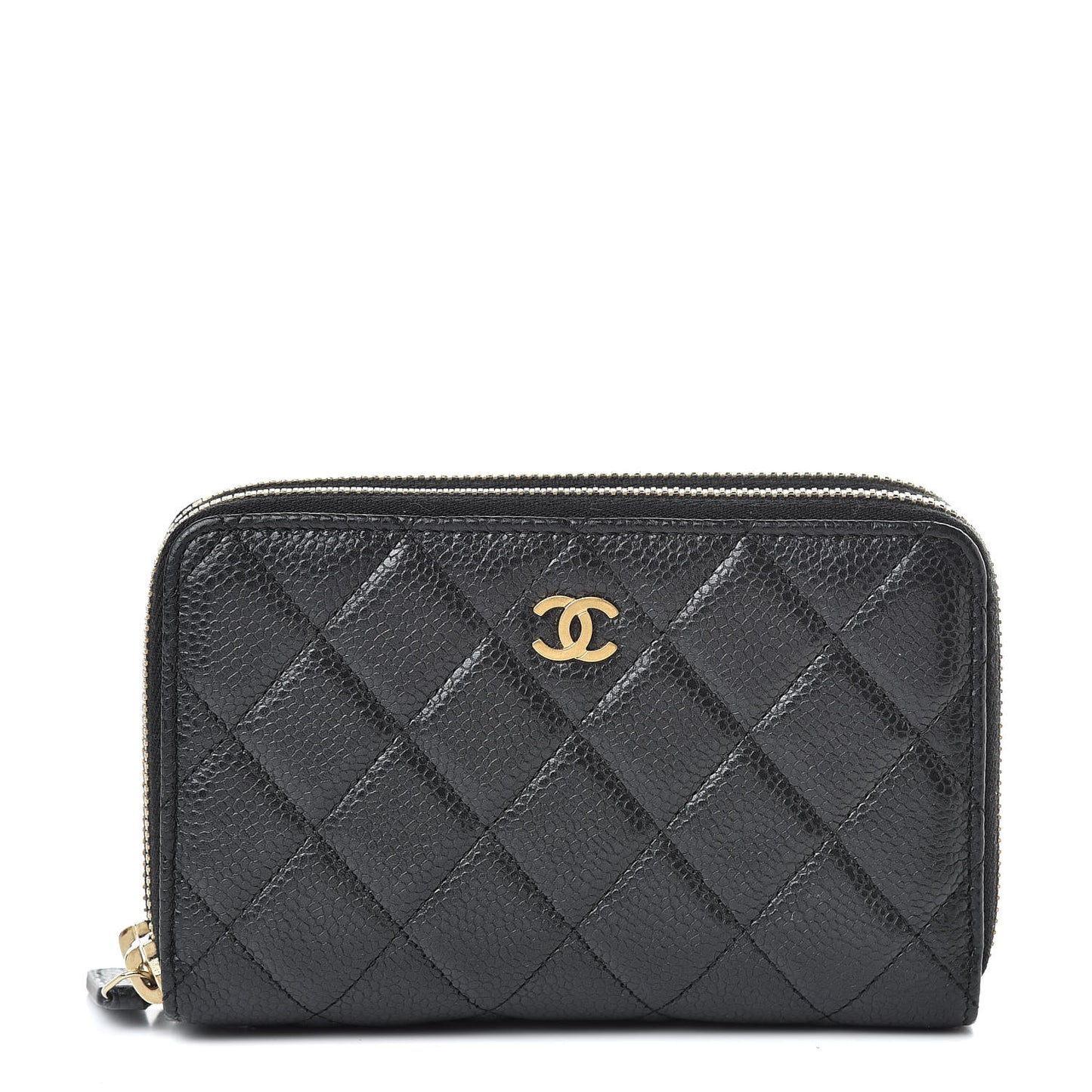 Caviar Quilted Large Gusset Double Zip Around Wallet Black