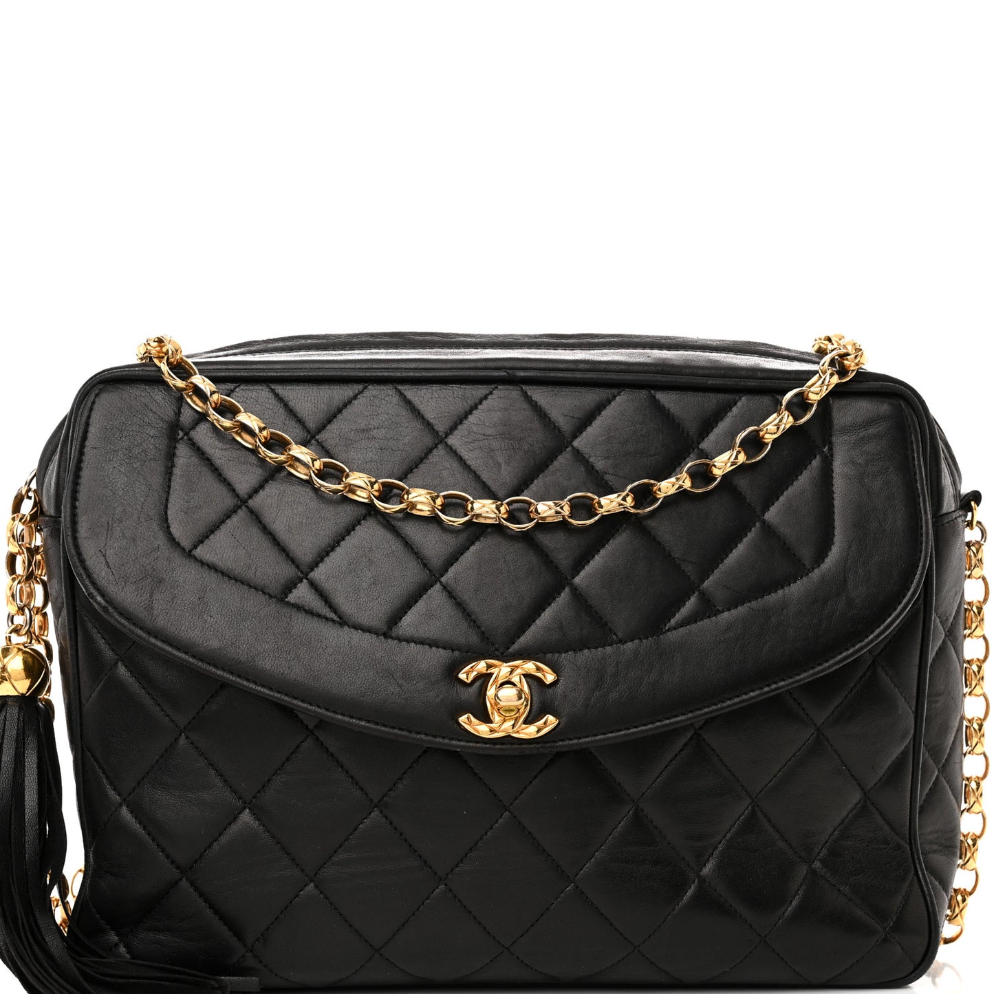 Lambskin Quilted CC Tassel Camera Case Black