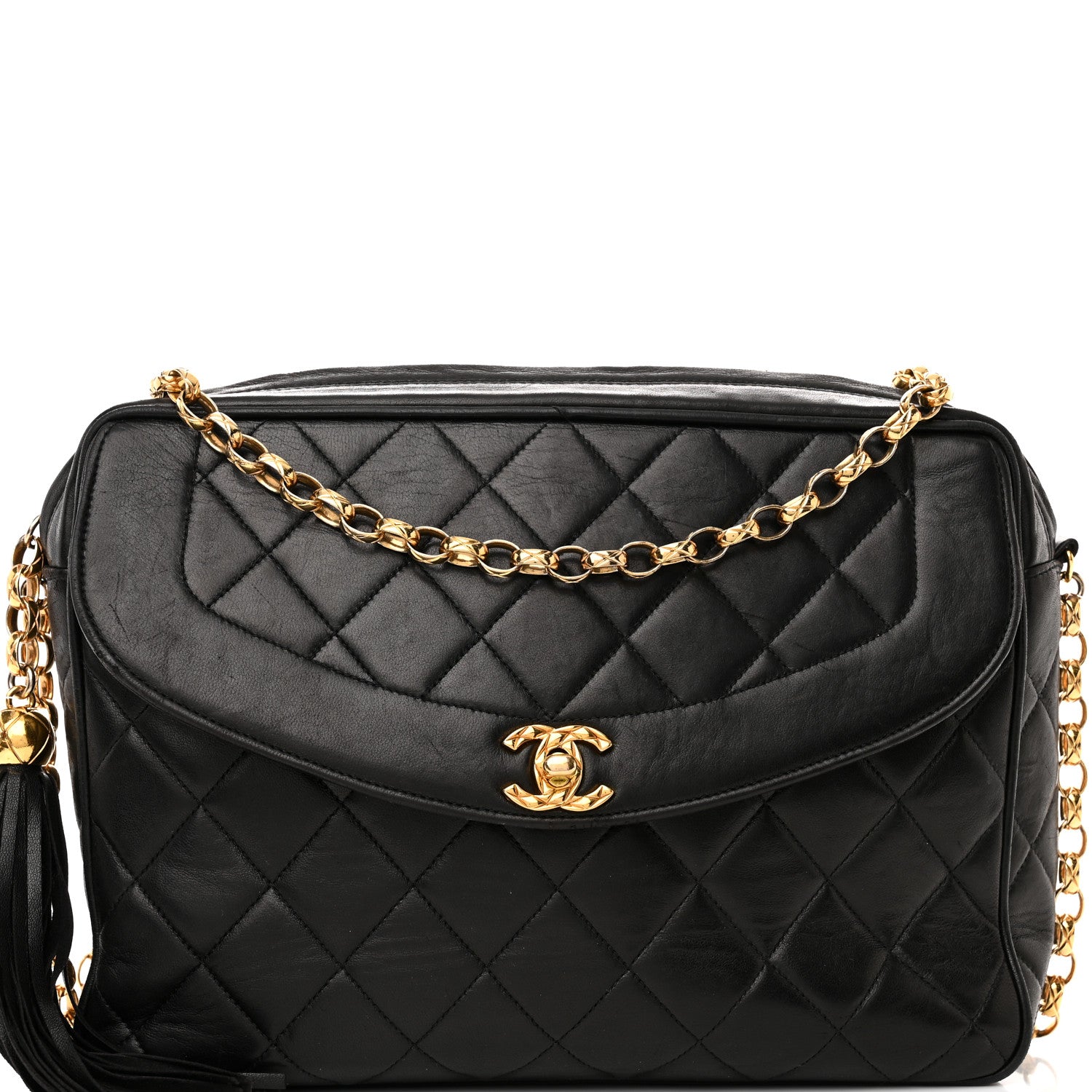 Chanel Lambskin Quilted CC Tassel Camera Case Black 9 of 15