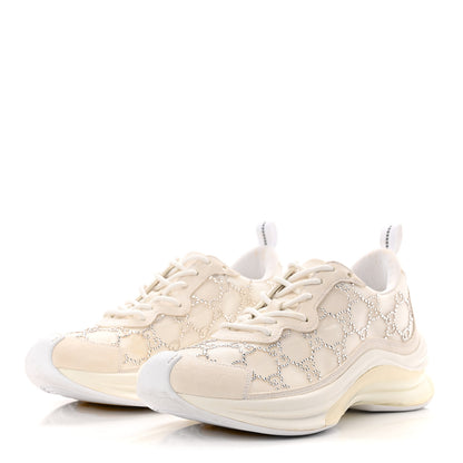 Gucci Tela Retino Mesh Crystal Suede GG Monogram Womens Gucci Run Sneakers 37.5 Off White Silver 4 of 10
