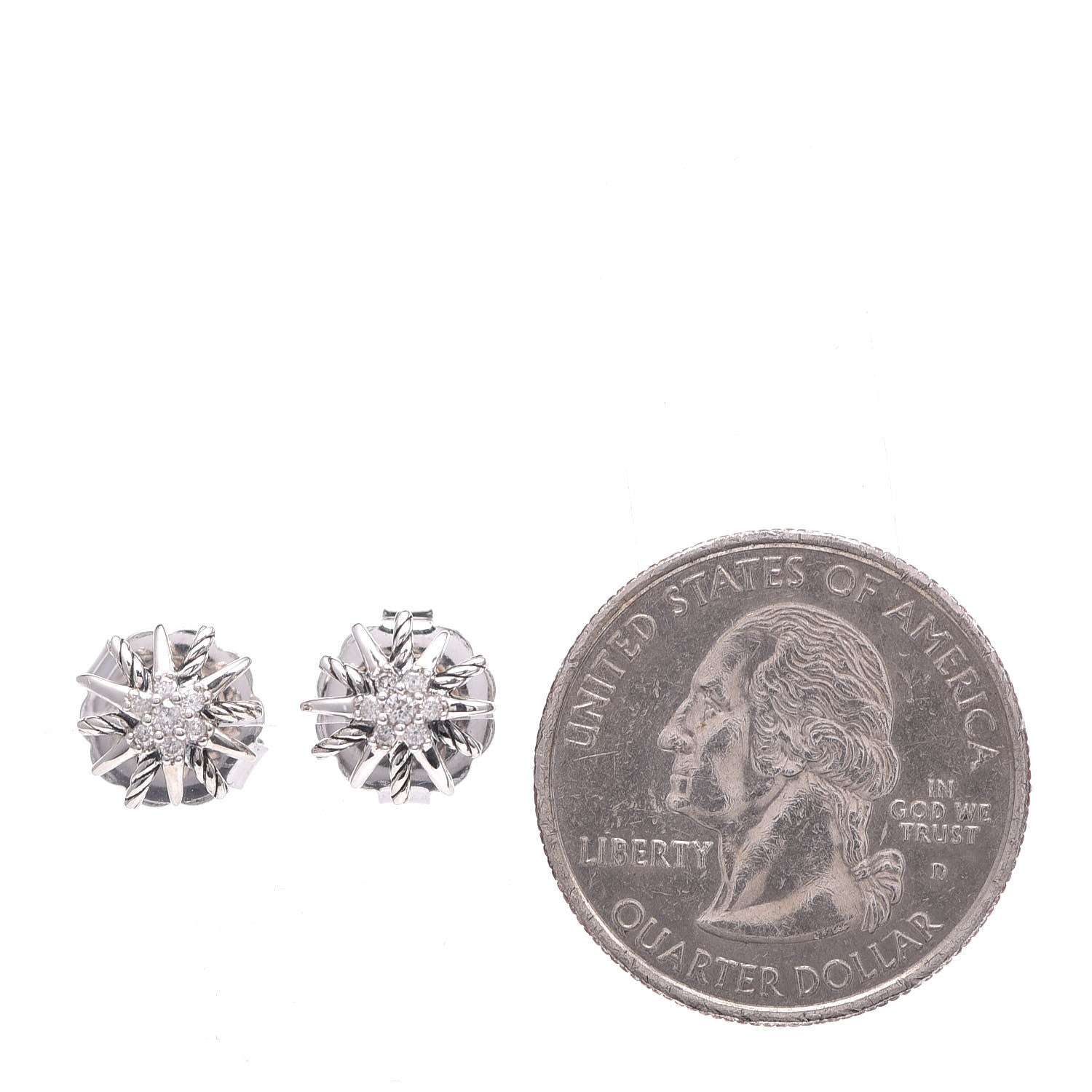 David Yurman Sterling Silver Diamond 10mm Starburst Earrings 2 of 6