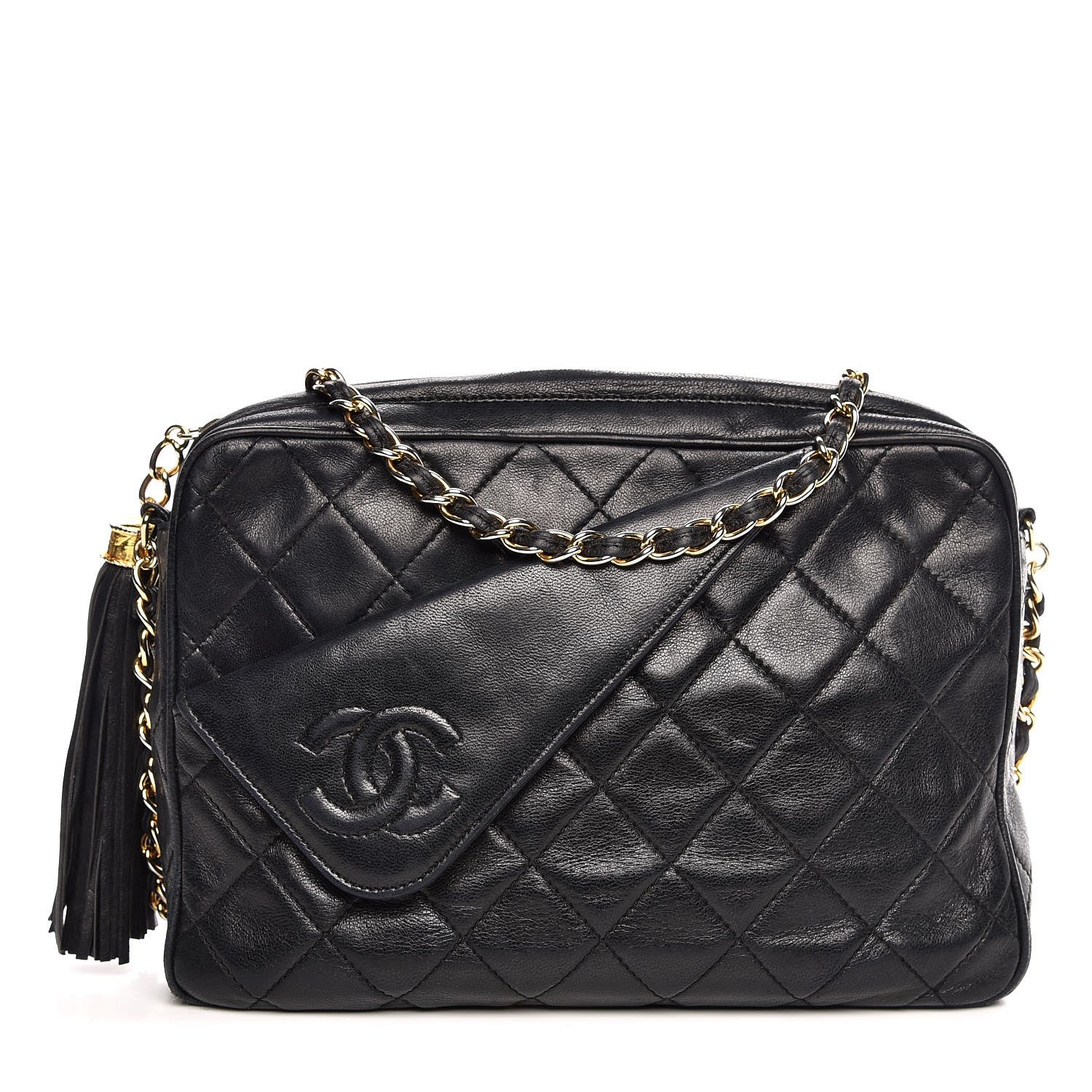Chanel Lambskin Quilted CC Tassel Camera Case Black 1 of 14