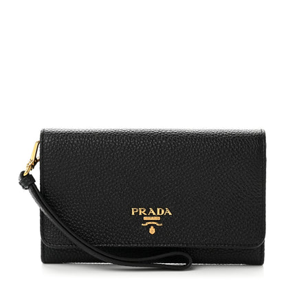 Prada Vitello Grain Wristlet Wallet Black 1 of 7