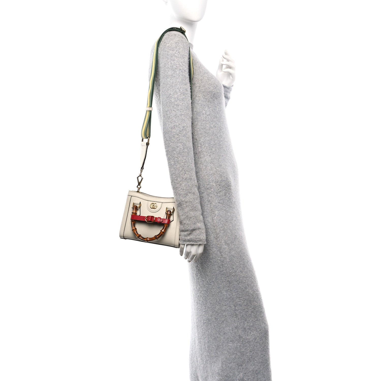 Gucci Textured Calfskin Web Mini Diana Tote Bag Mystic White 2 of 10