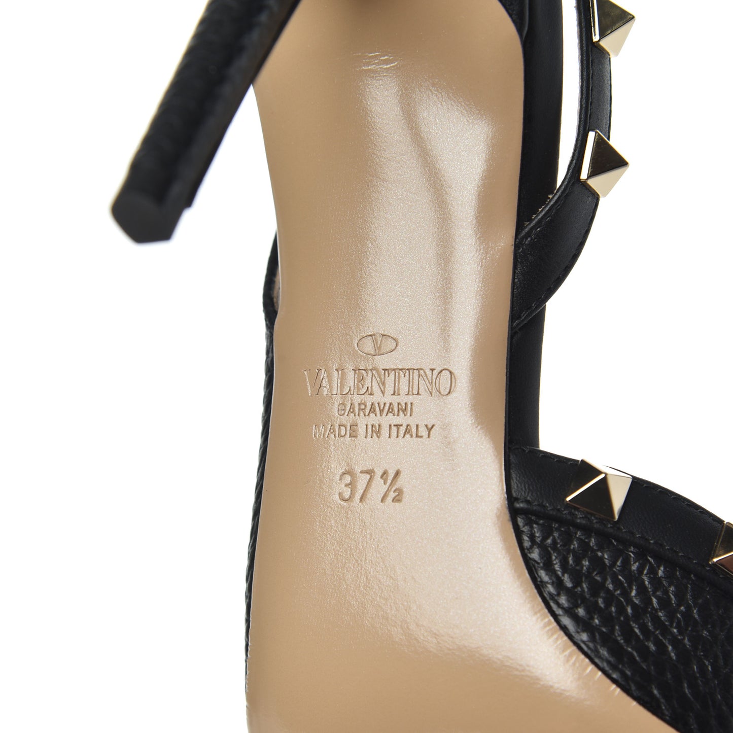 Pebbled Calfskin Rockstud Half d'Orsay Slingback 85mm Pumps 37.5 Black