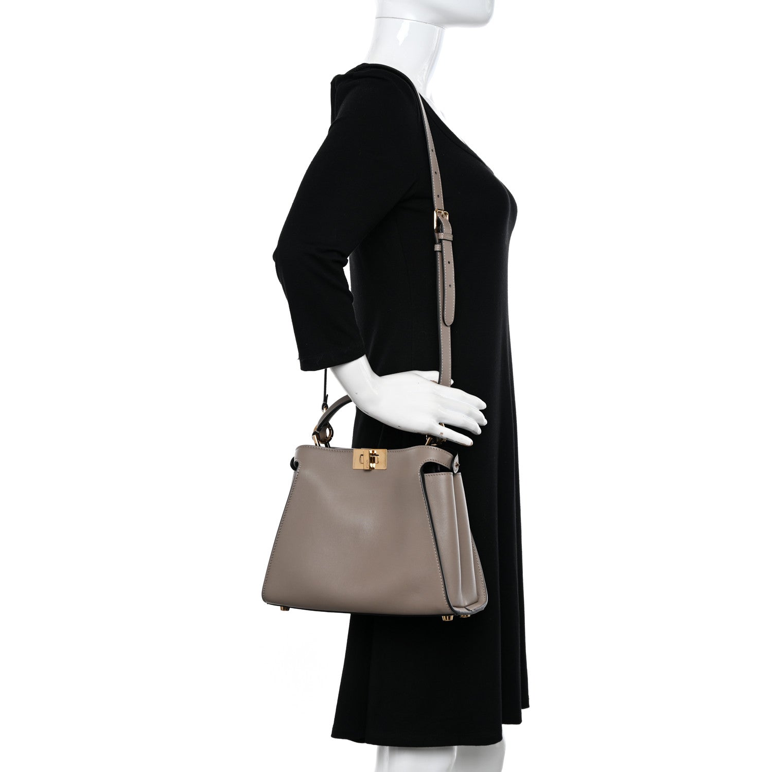 Fendi Vitello Tahiti Burro Medium Peekaboo Iconic Essentially Satchel Tortora Black 2 of 11
