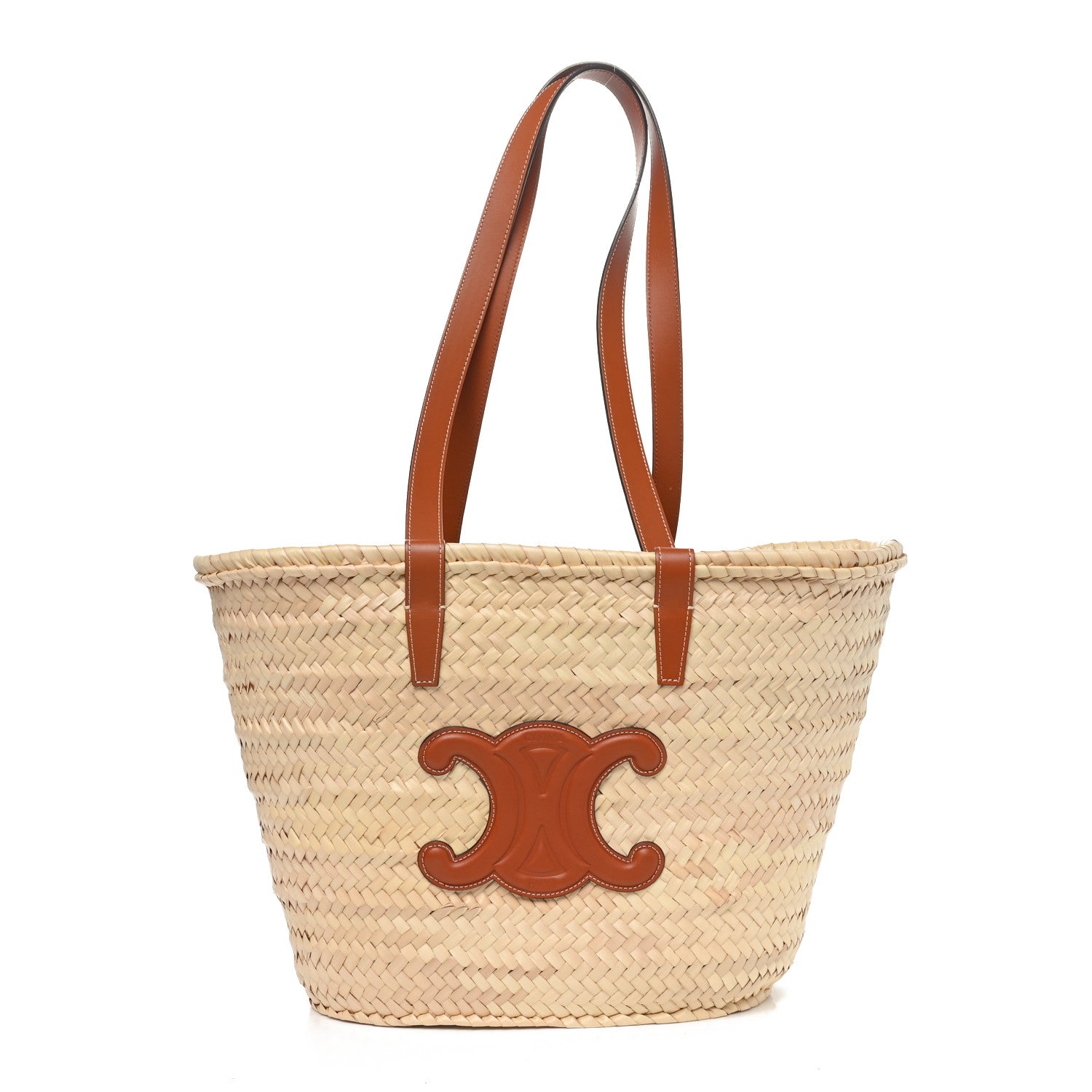 Celine Raffia Calfskin Triomphe Medium Panier Tan 1 of 9