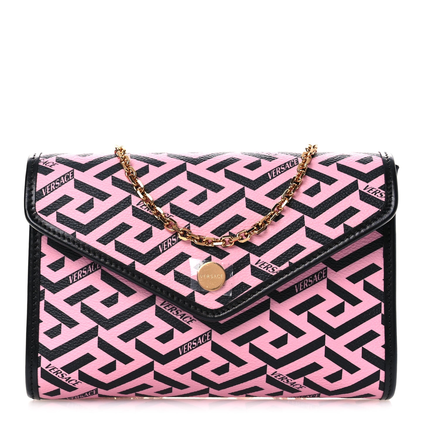 Coated Canvas La Greca Signature Wallet On Chain Black Pink
