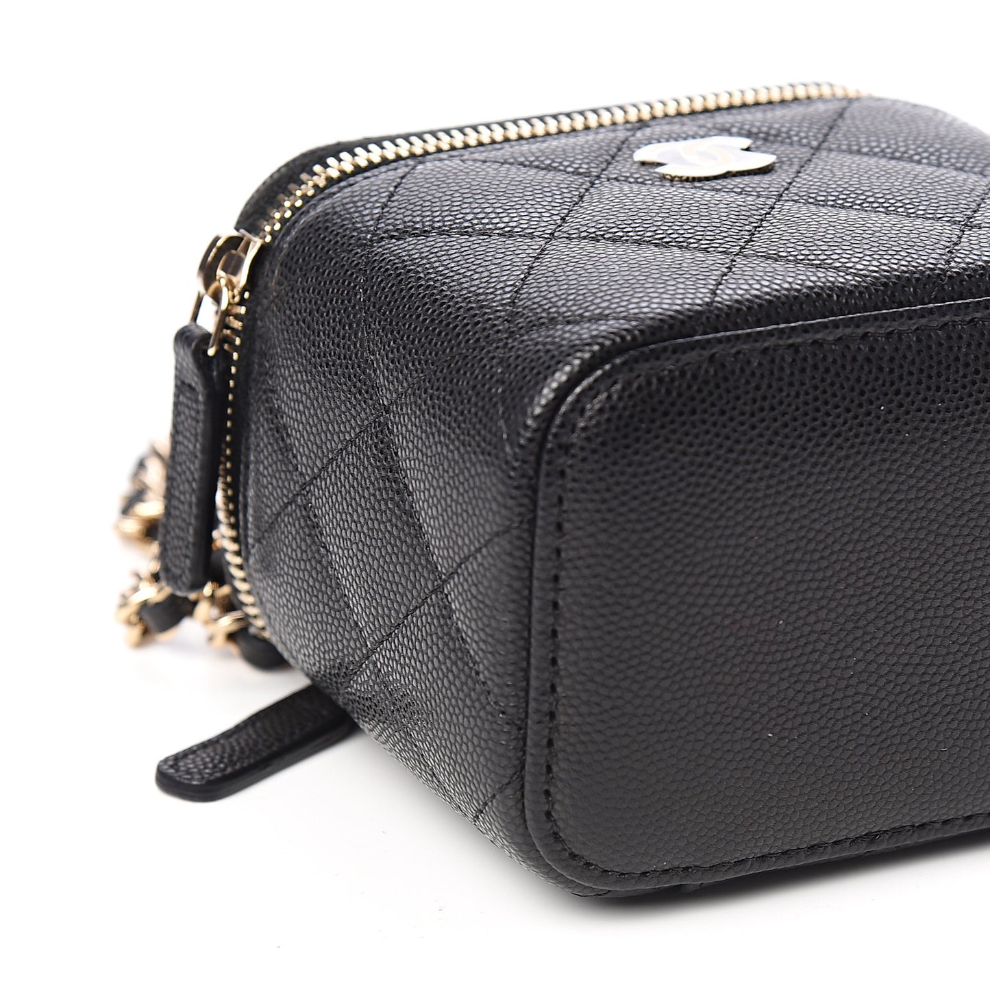 Caviar Quilted Mini Vanity Case With Chain Black