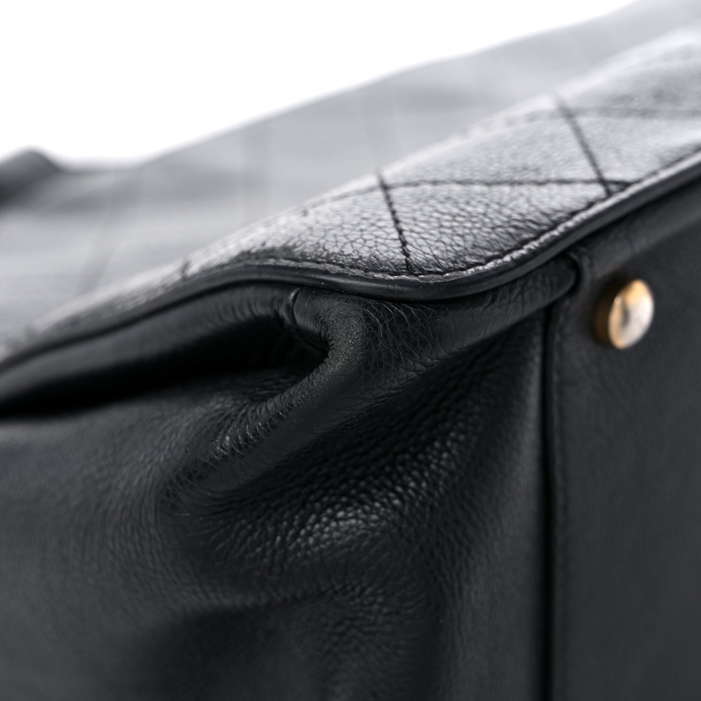 Calfskin Stitched Large Straight Lines Shopping Tote Black