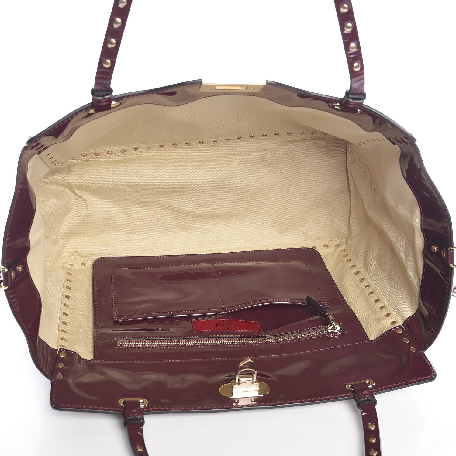 Valentino Garavani Patent Medium Rockstud Tote Rubin 6 of 8