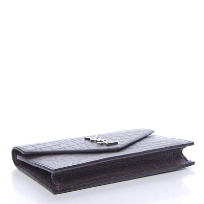 Saint Laurent Calfskin Crocodile Embossed Monogram Chain Wallet Dark Anthracite 4 of 11