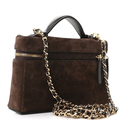 Chanel Suede Calfskin Top Handle Trapeze Small Vanity Case With Chain Dark Brown 3 of 10