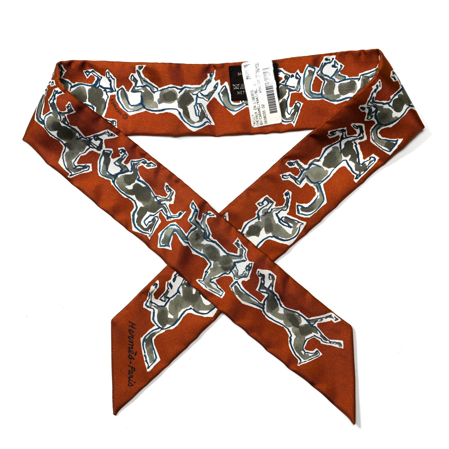 Silk Chevaux En Liberte Twilly Caramel Kaki White