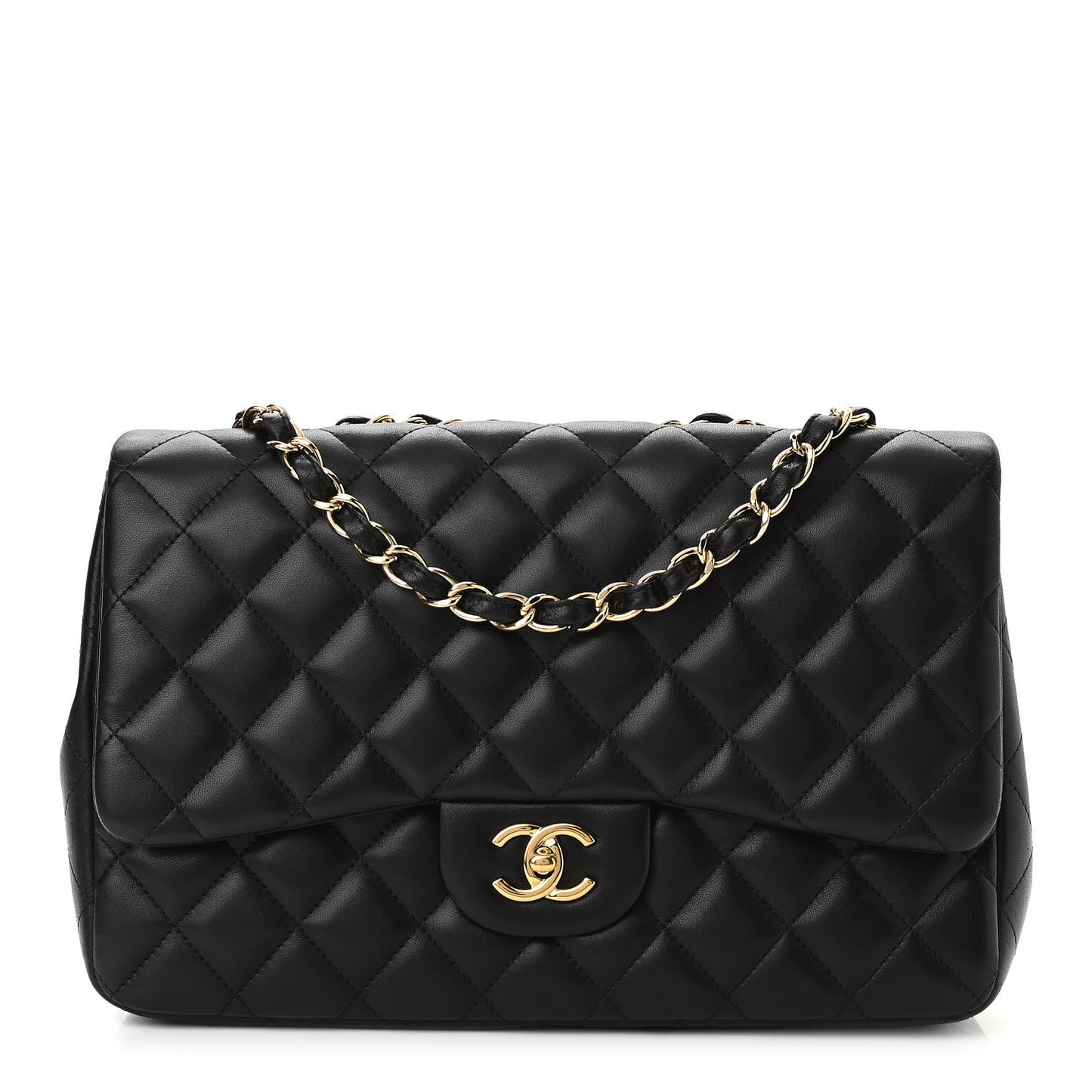 Lambskin Quilted Jumbo Single Flap Black