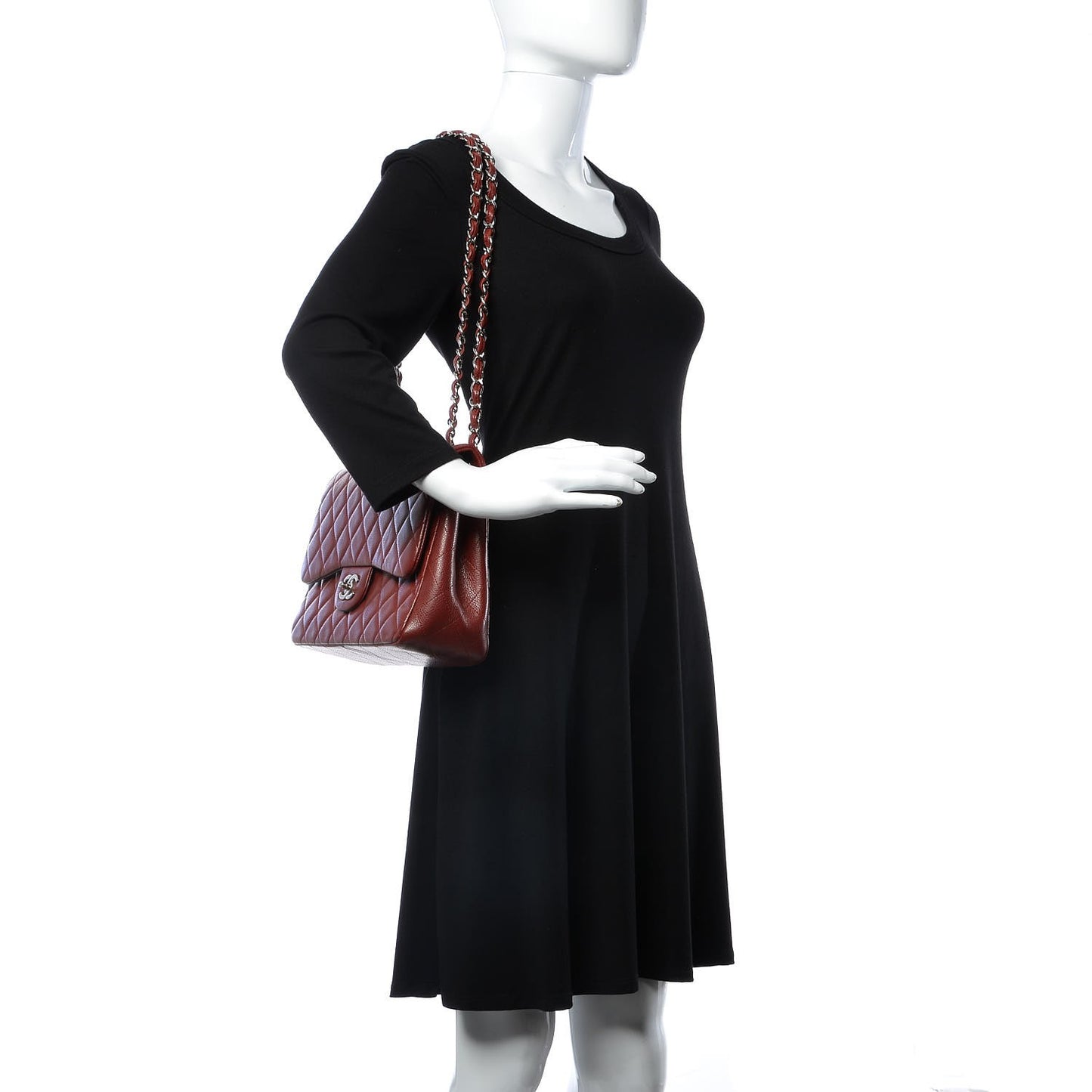Caviar Quilted Jumbo Double Flap Burgundy