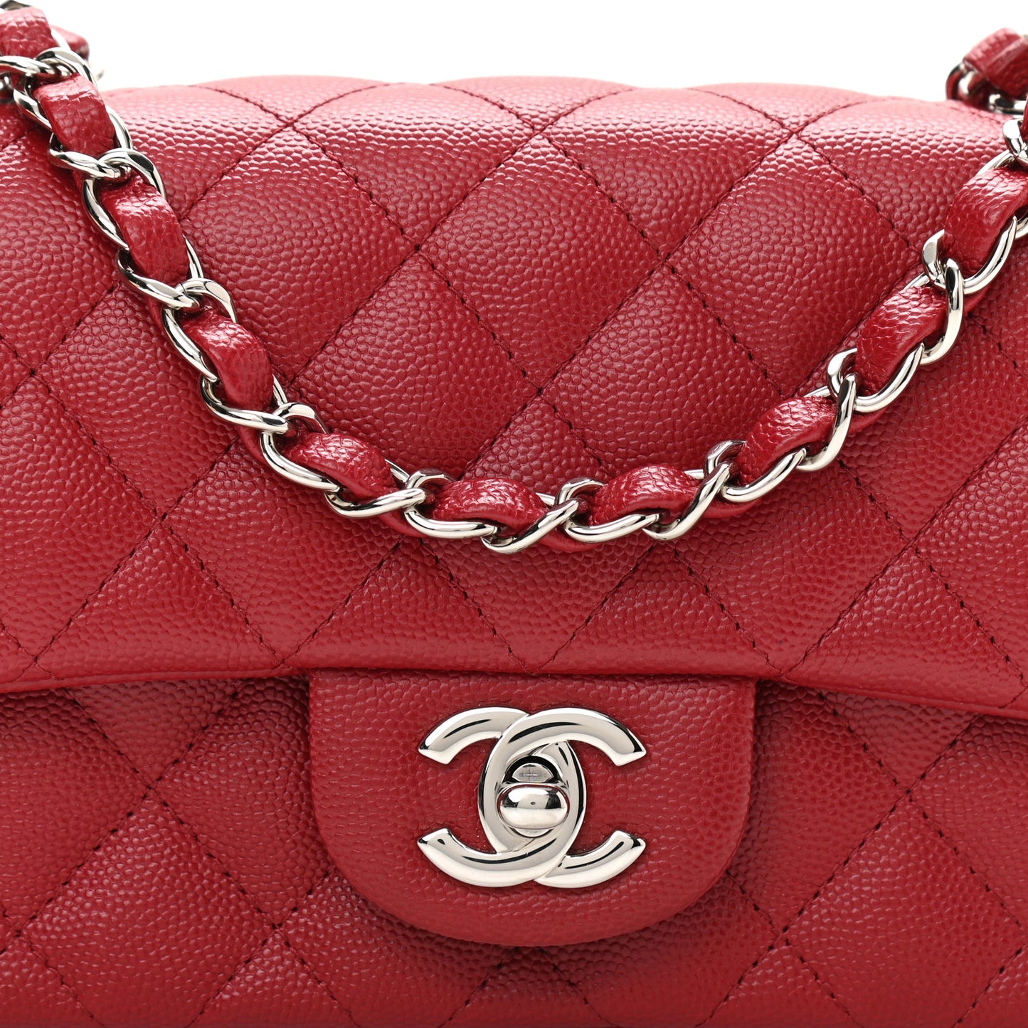 Caviar Quilted Mini Rectangular Flap Red