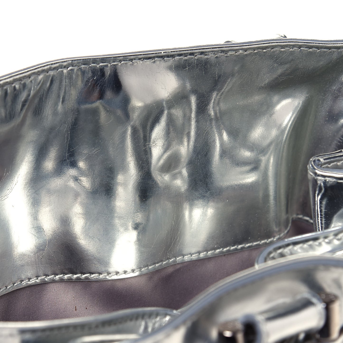 Metallic Patent House Check Sliced Beaton Tote Silver
