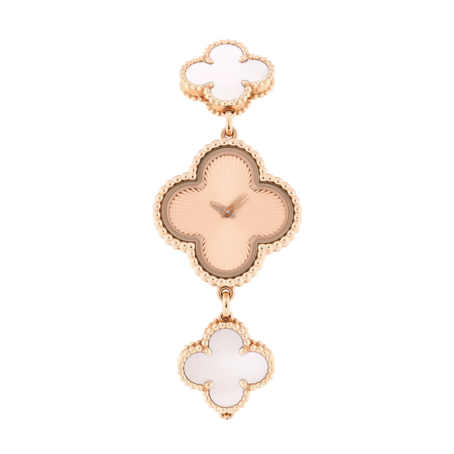 Van Cleef & Arpels 18K Rose Gold Pink Mother of Pearl 23mm Alhambra Guilloche Quartz Watch 1 of 5