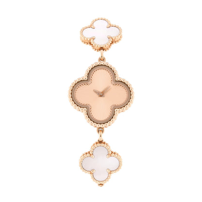 Van Cleef & Arpels 18K Rose Gold Pink Mother of Pearl 23mm Alhambra Guilloche Quartz Watch 1 of 5