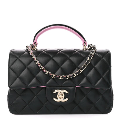 Chanel Lambskin Quilted Bi-Color Mini Top Handle Rectangular Flap Black Lilac 1 of 11
