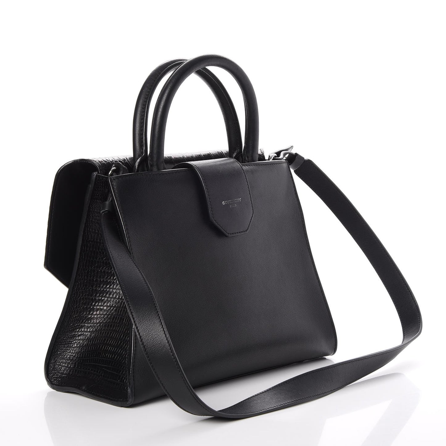 Calfskin Crocodile Embossed Small Obsedia Satchel Black