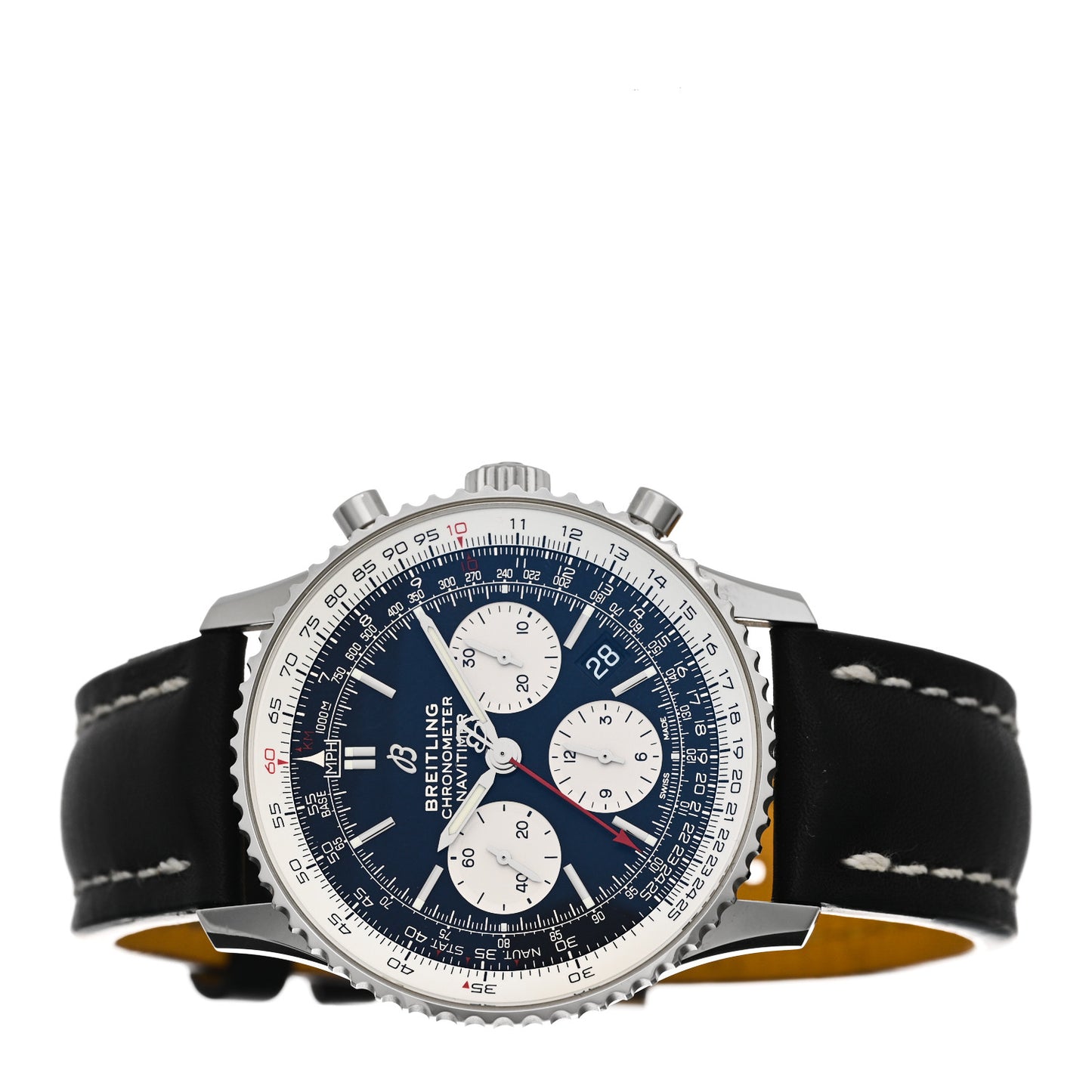 Stainless Steel Alligator 42mm Navitimer Chronograph Automatic Watch Black AB0121