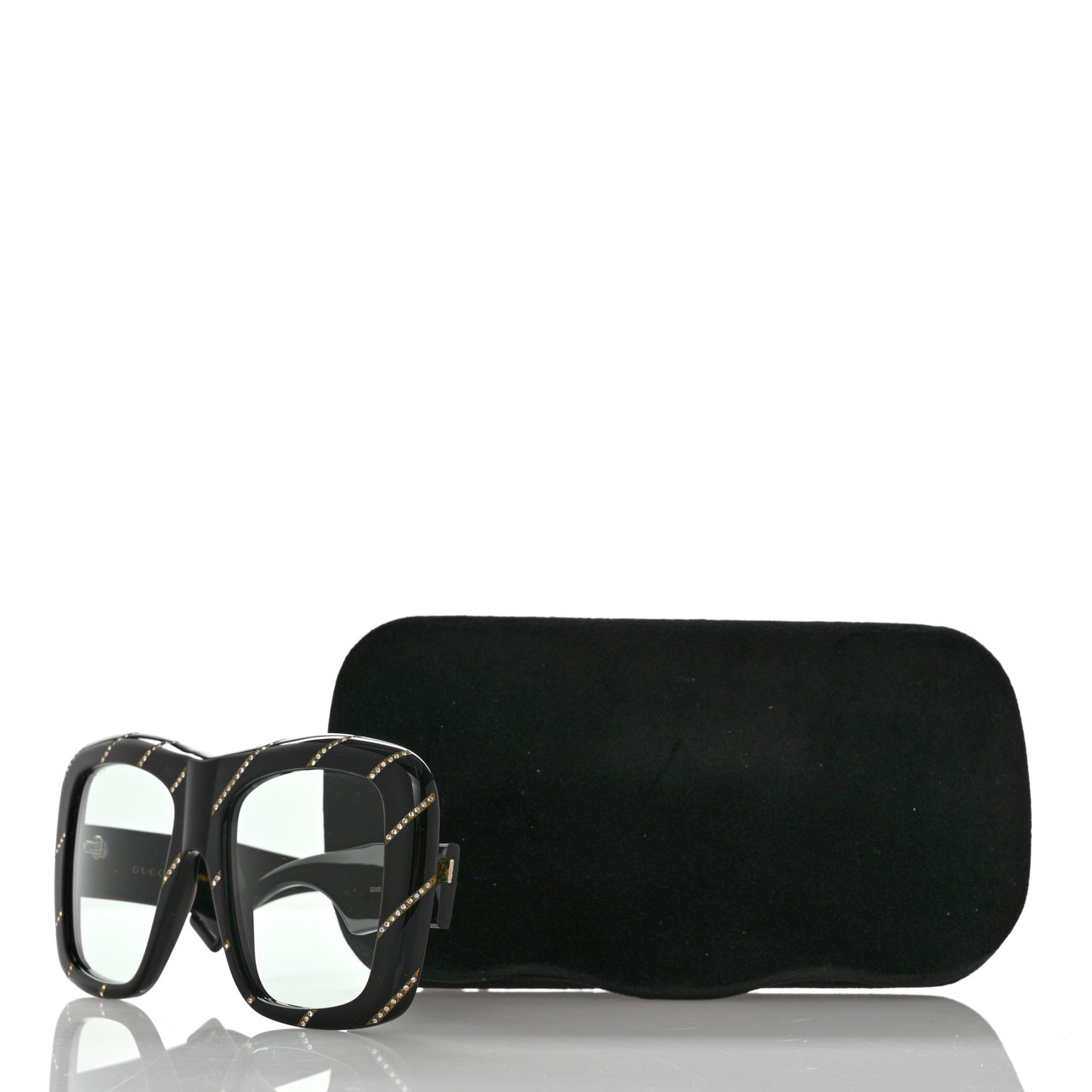 Acetate Crystal Striped Square Frame Sunglasses GG0498S Black