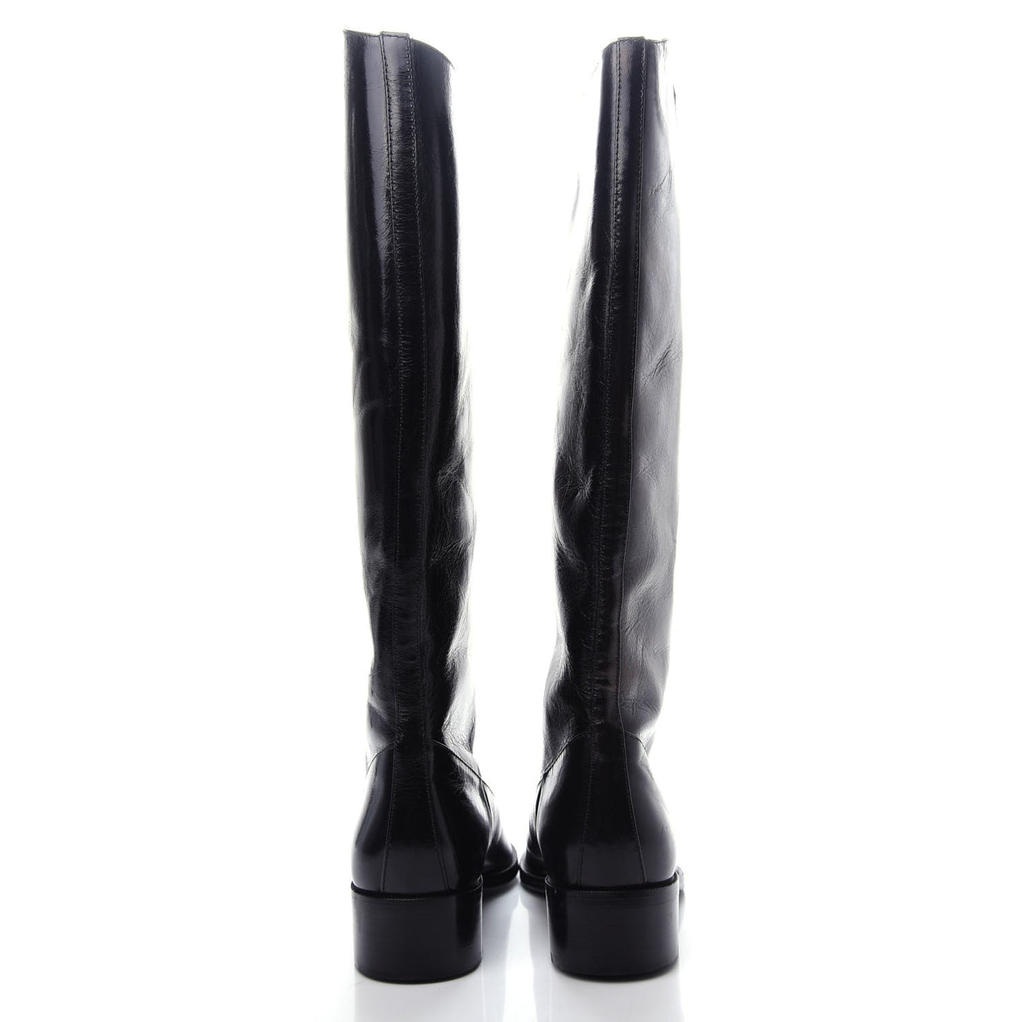 Glazed Calfskin CC High Boots 35 Black