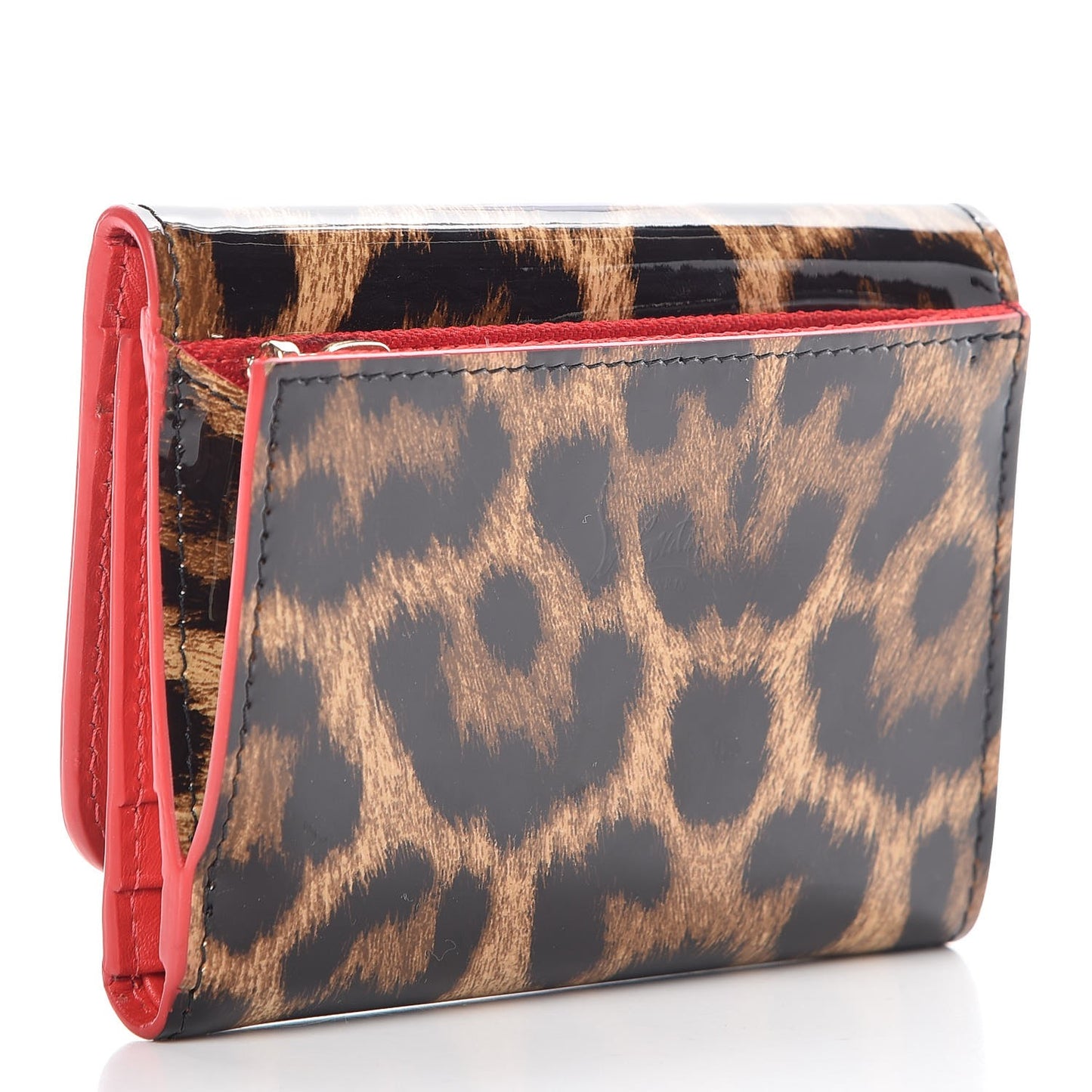 Patent Spiked Macaron Mini Wallet Leopard