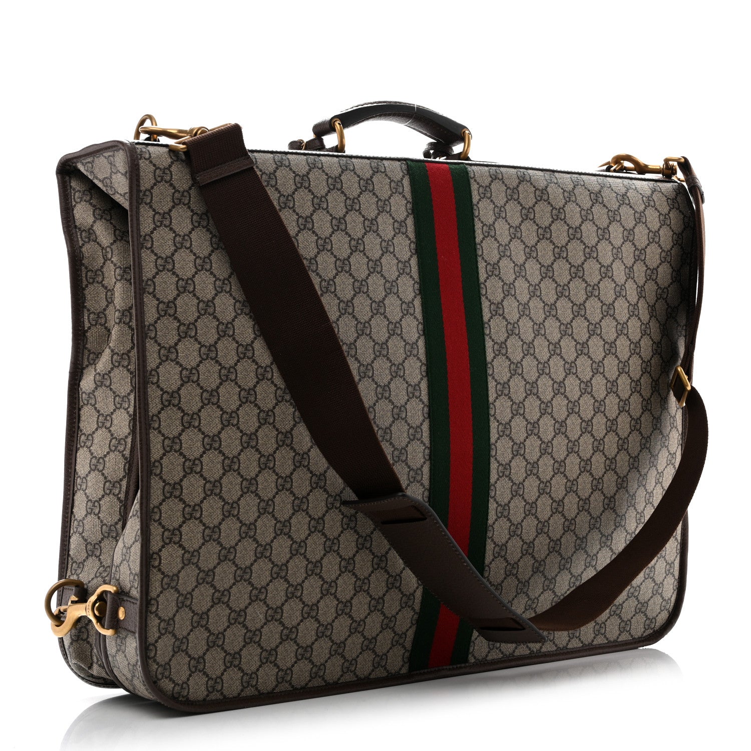 Gucci GG Supreme Monogram Textured Dollar Calfskin Web Ophidia Savoy Garment Bag Beige Ebony New Acero 2 of 11