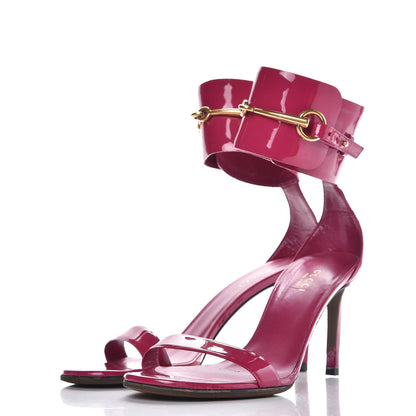 Gucci Patent Bright Bit Ankle Sandals 37.5 Shocking Pink 3 of 10