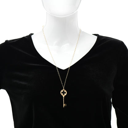 Tiffany 18K Yellow Gold Diamond Quatrefoil Key Pendant Necklace 2 of 5