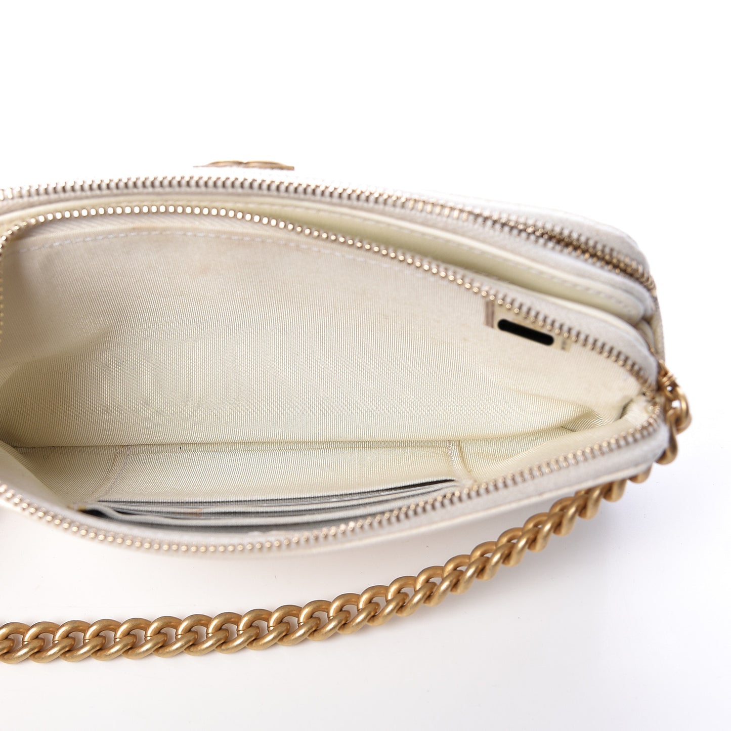 Caviar Quilted Small Boy Clutch With Chain White