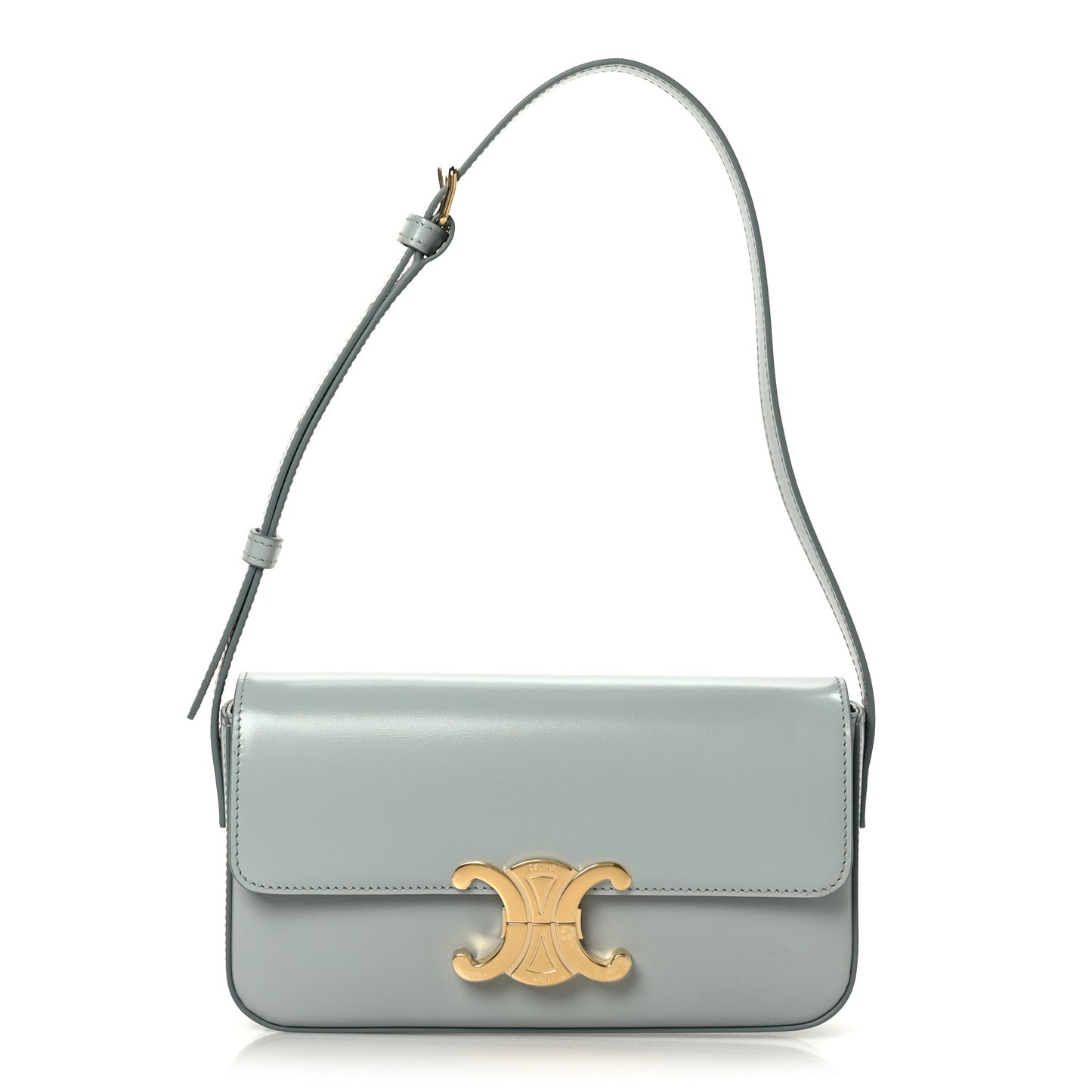 Shiny Calfskin Triomphe Shoulder Bag Soft Blue