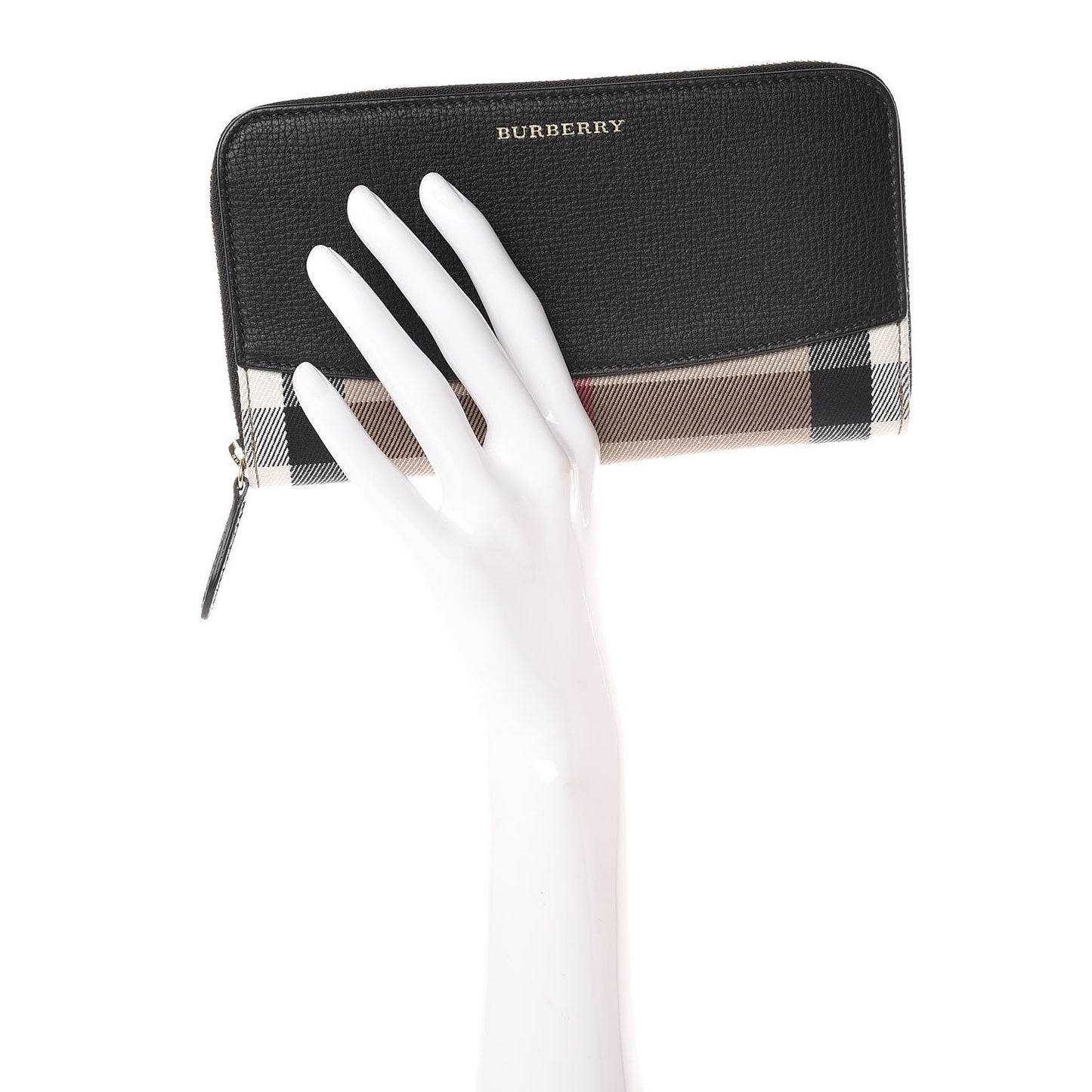Calfskin House Check Elmore Zip Around Wallet Black