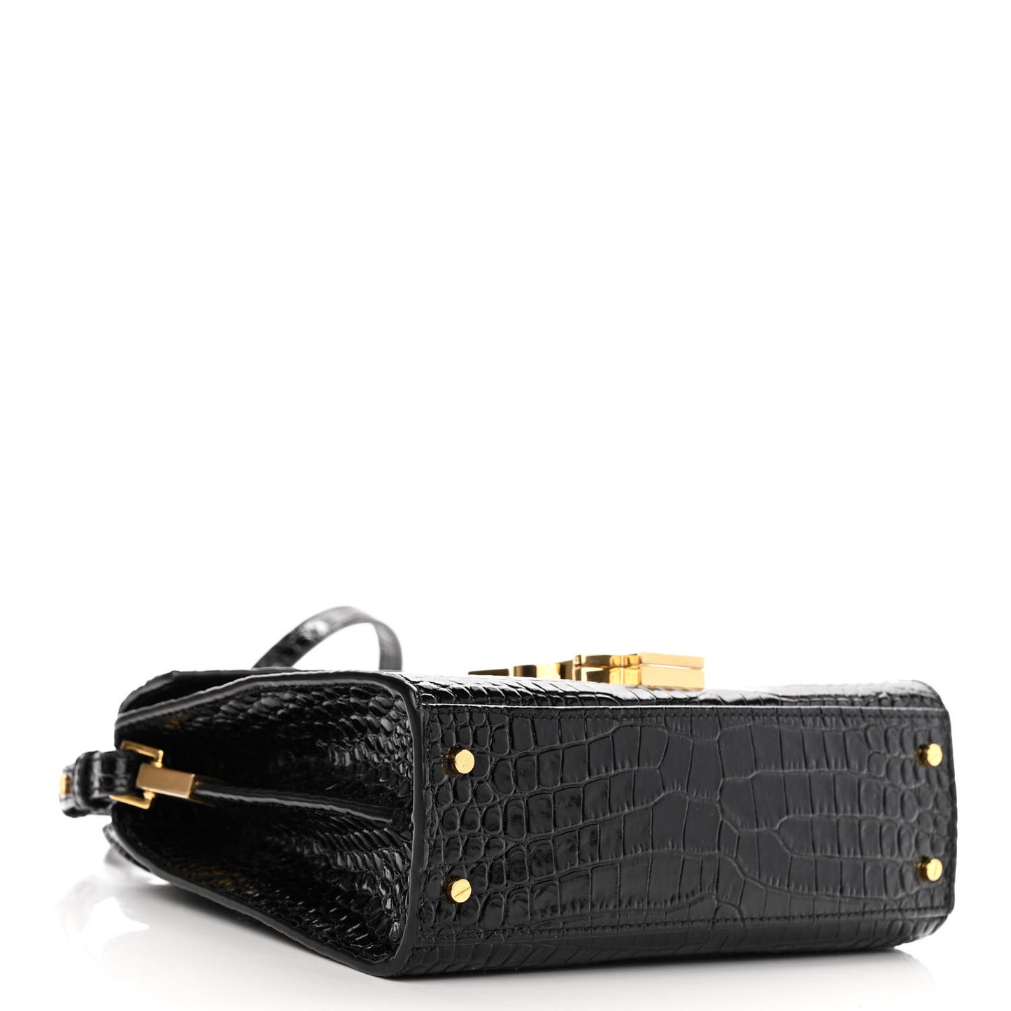 Calfskin Crocodile Embossed Mini Classic Monogram Cassandra Top Handle Black
