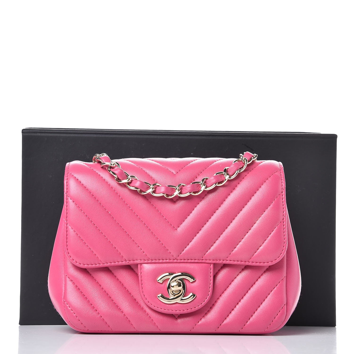 Chanel Lambskin Chevron Quilted Mini Square Flap Fuchsia 9 of 9