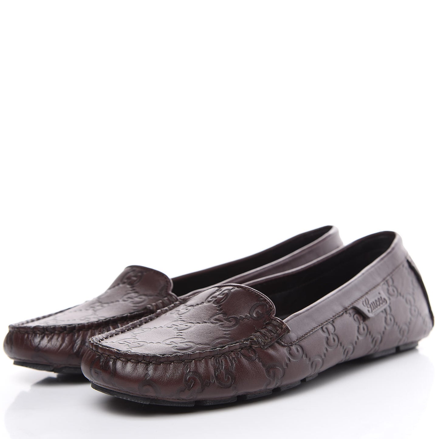 Soft Guccissima Womens Driver Loafers 38 Chocolate