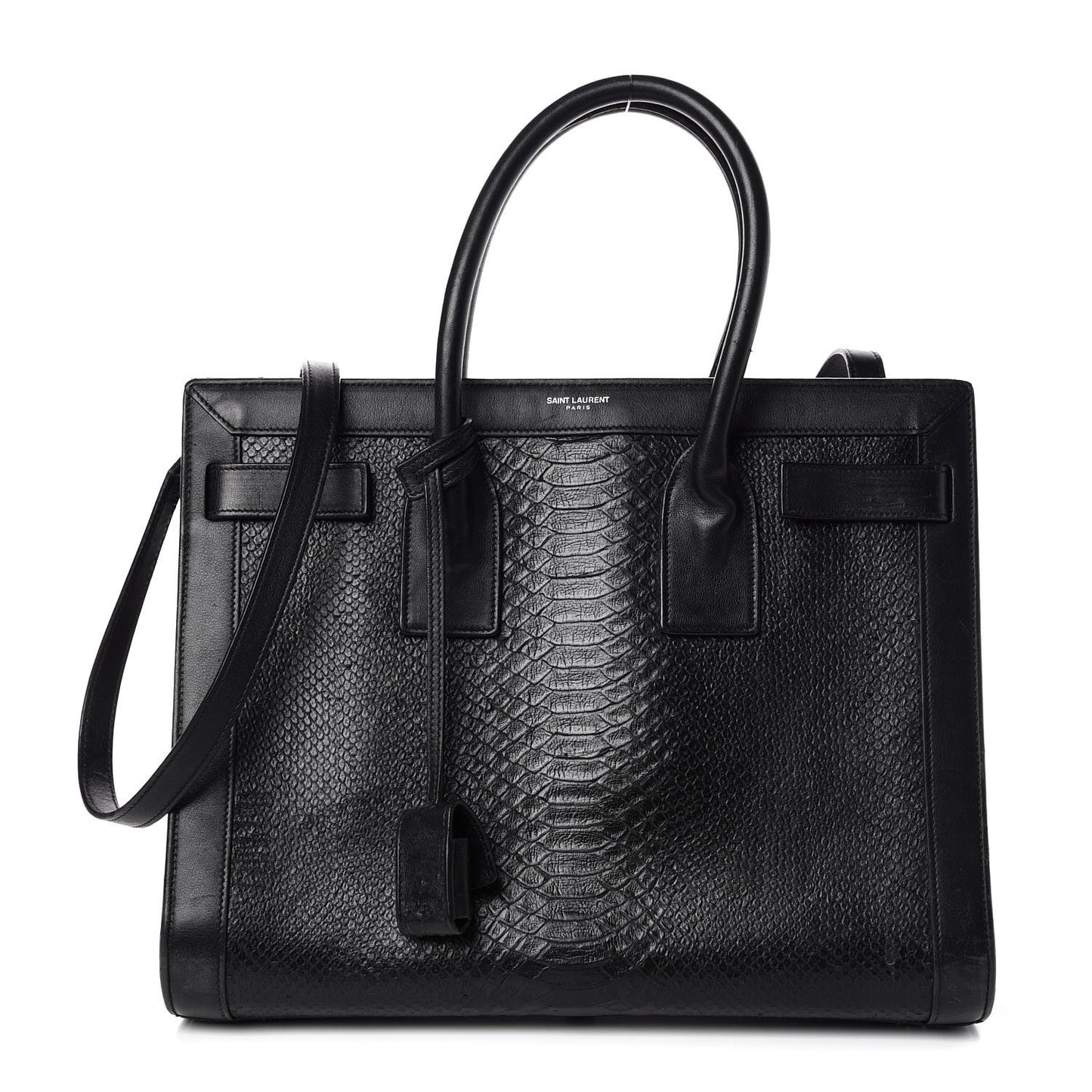 Python Calfskin Embossed Small Sac de Jour Black