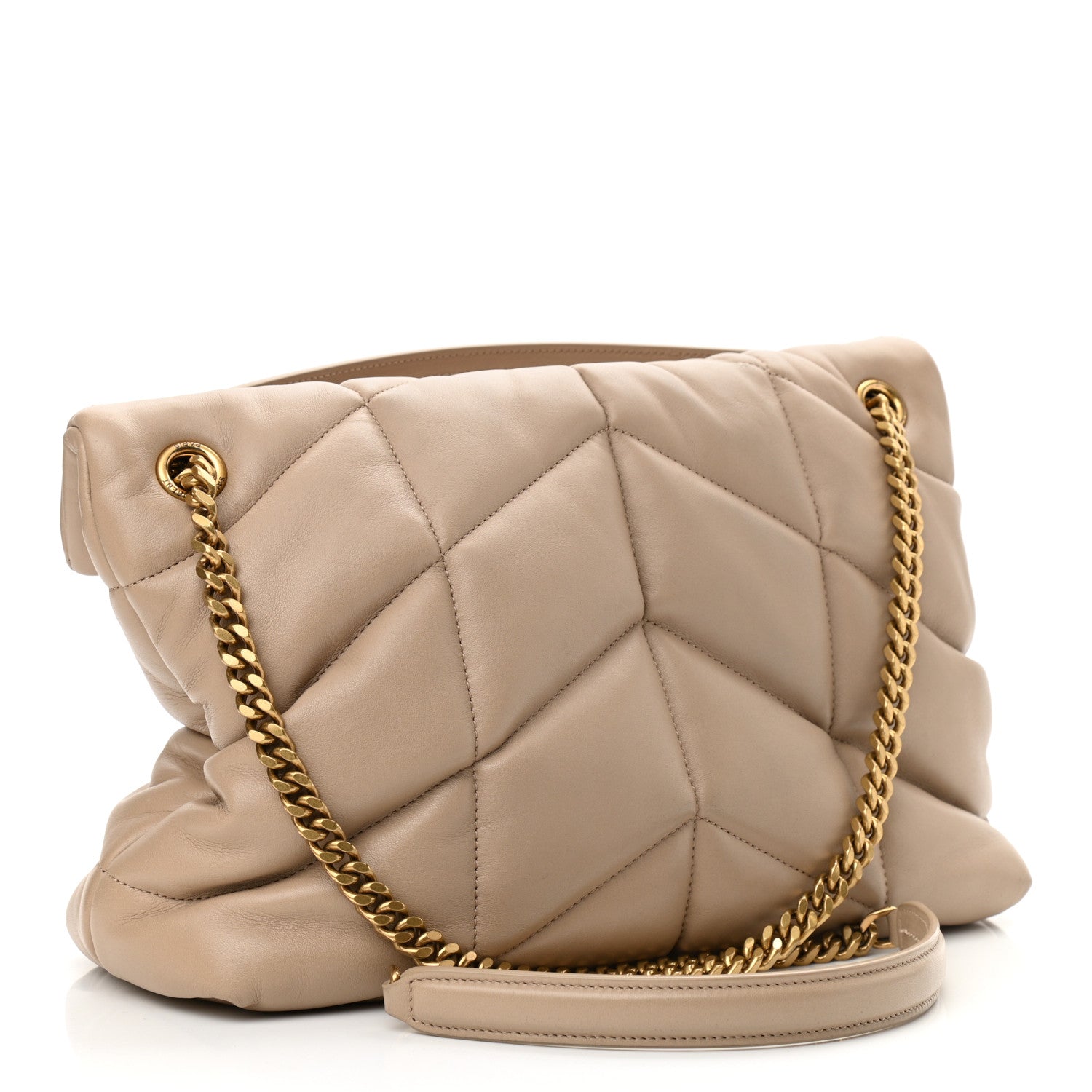 Saint Laurent Lambskin Quilted Medium Loulou Puffer Monogram Chain Satchel Dark Beige 3 of 11