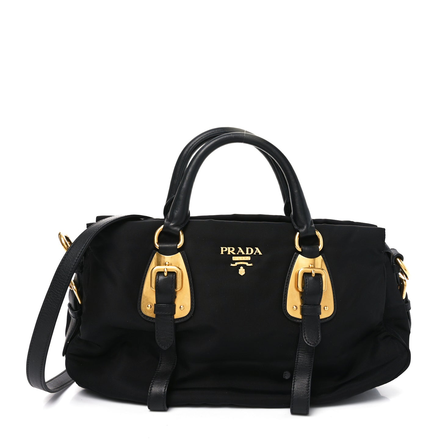Tessuto Nylon Soft Calf Shopping Satchel Black