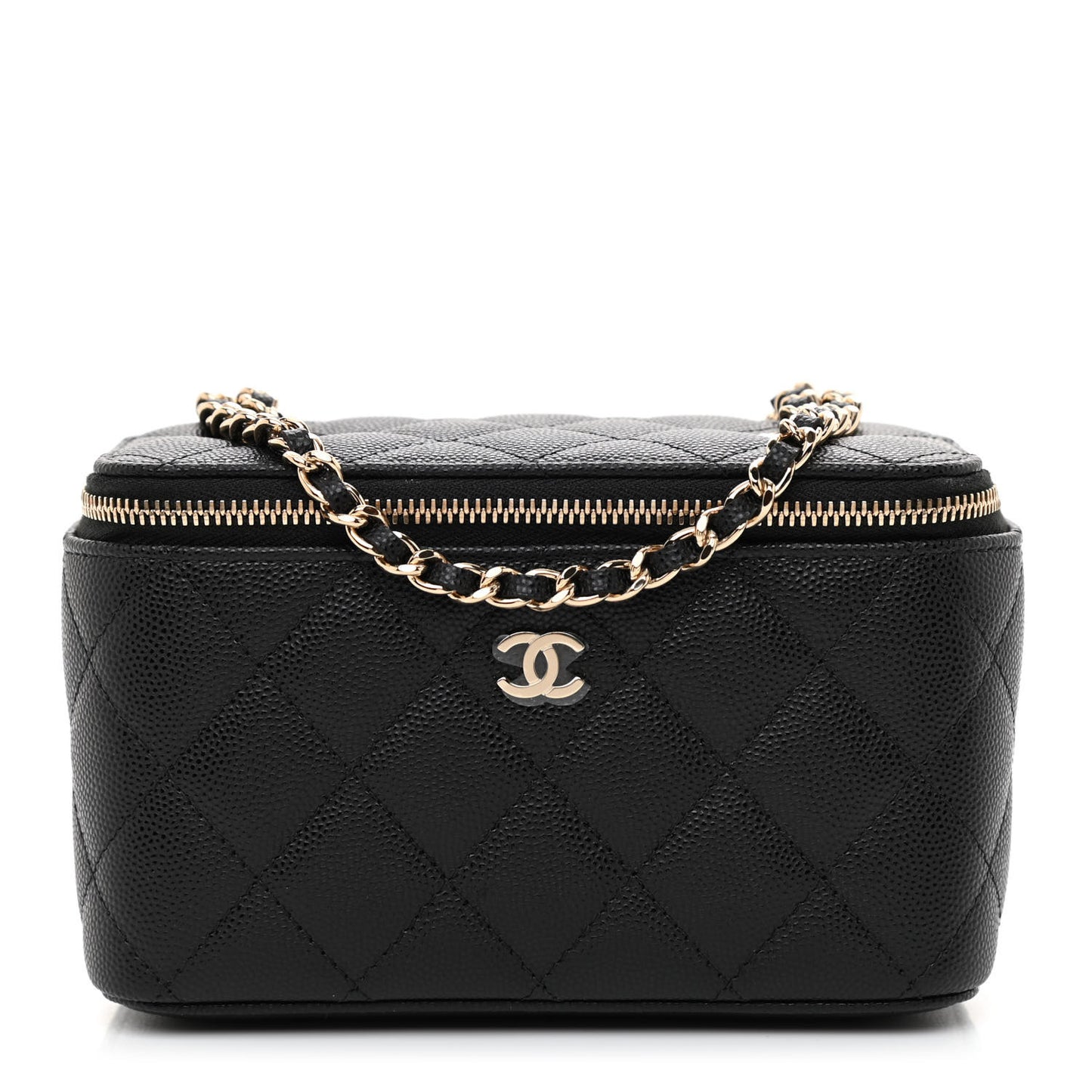 Caviar Quilted Small Vanity Case With Chain Black