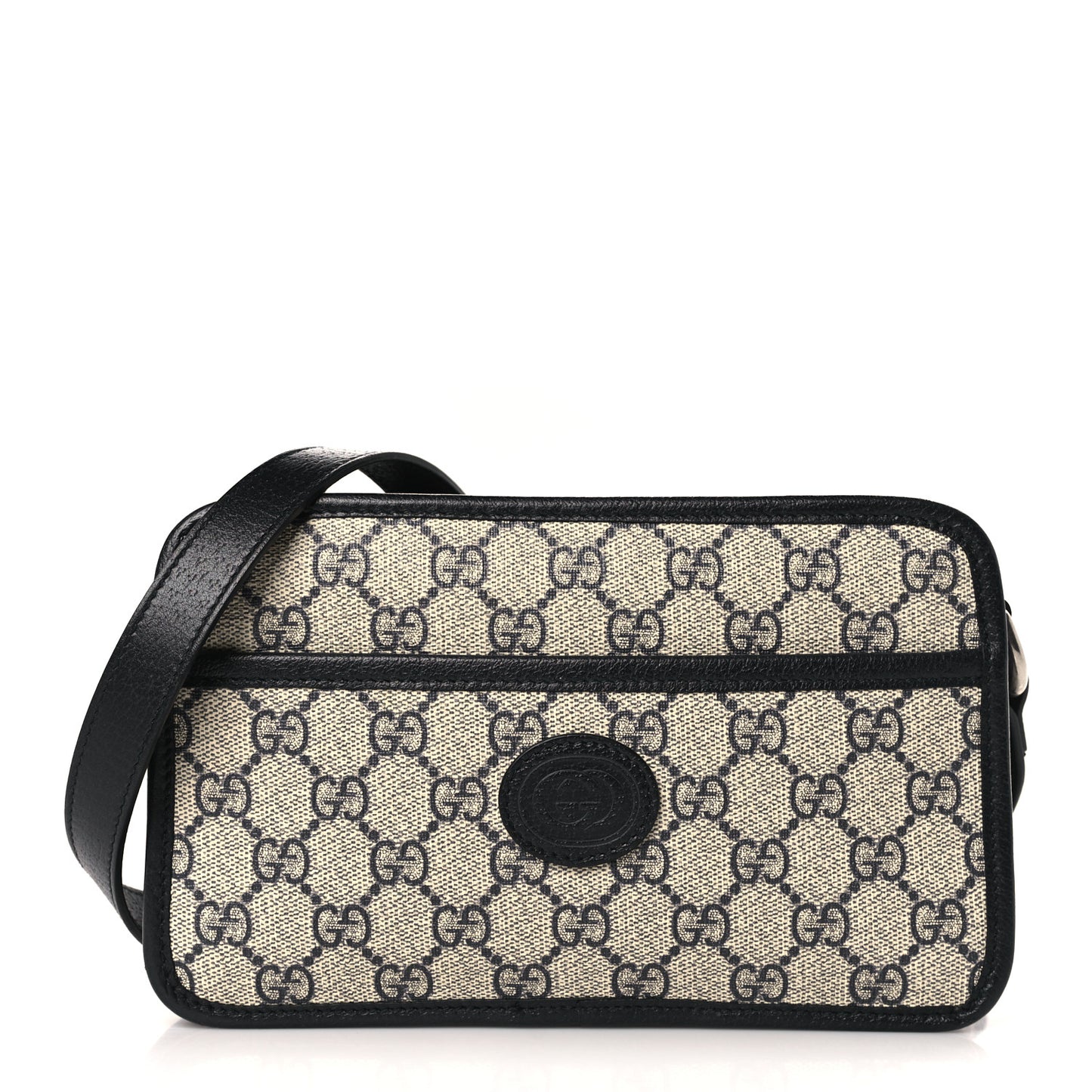 GG Supreme Monogram Textured Dollar Calfskin Mini Retro Interlocking G Shoulder Bag Beige Blue