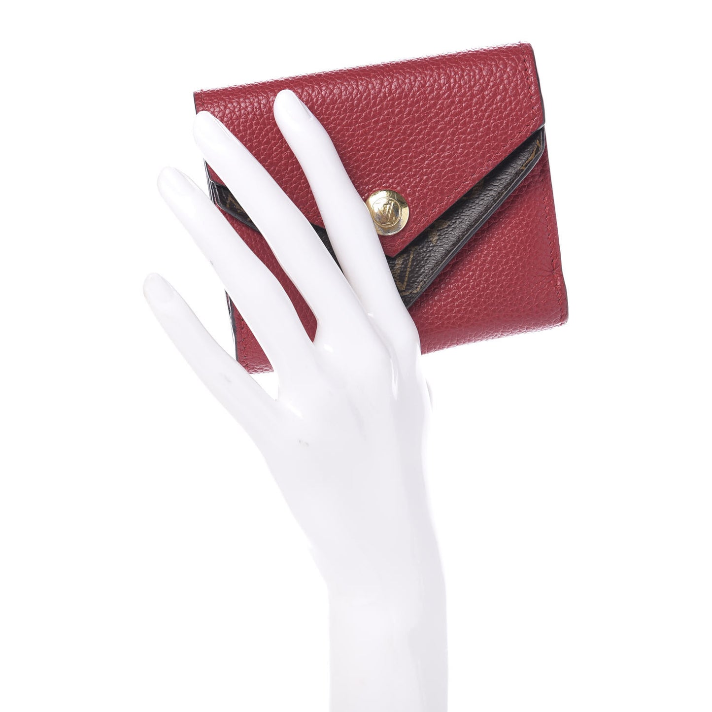 Grained Calfskin Monogram Double V Compact Wallet Rubis
