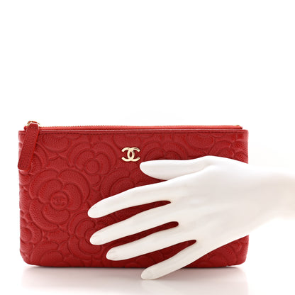 Chanel Caviar Camellia Embossed Cosmetic Pouch Red 2 of 7